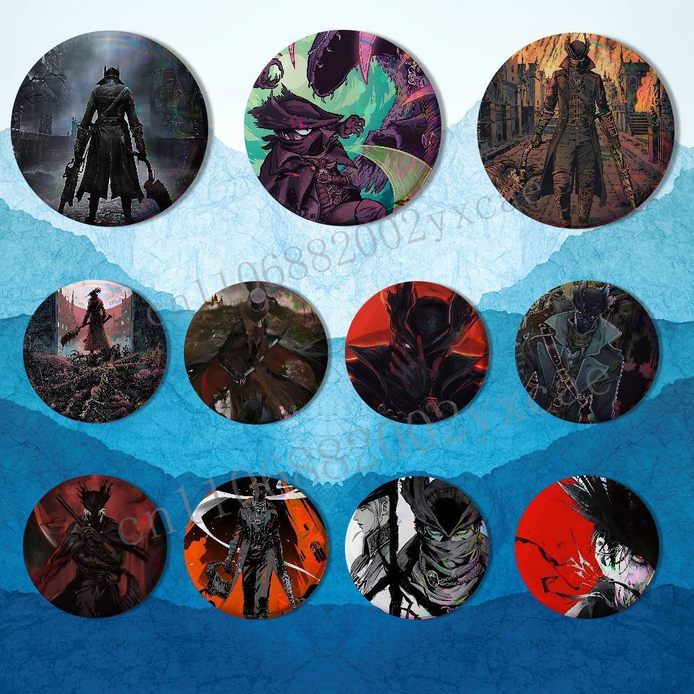 เกม Gehrman Bloodborne Hunter Badge บนกระเป๋าเป้สะพายหลังเสื้อผ้าตกแต่ง Tinplate รอบเข็มกลัดตลกของขว