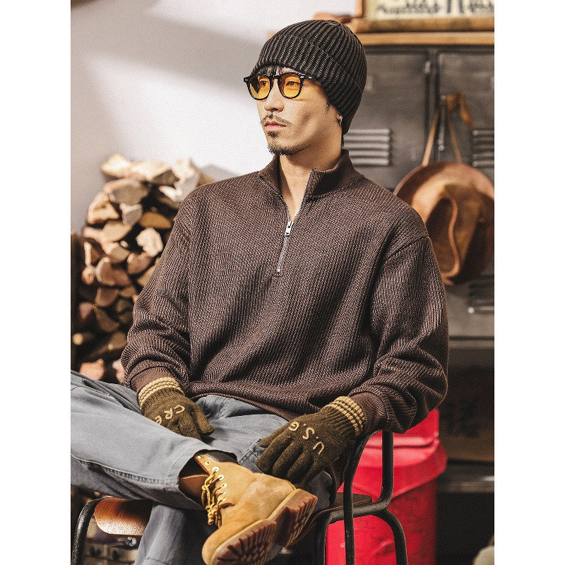 Gerino 2025 ฤดูใบไม้ร่วงฤดูหนาวสไตล์อเมริกัน 550g เสื้อกันหนาวคอเต่าครึ่งหลวม Street สวมชุดเสื้อแจ็ค