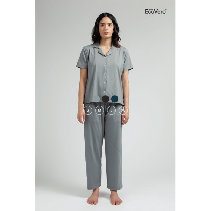 Ecovero ชุดนอนสตรีแขนสั้น | SARE Studio Pajamas SUBI เซตสีเทา