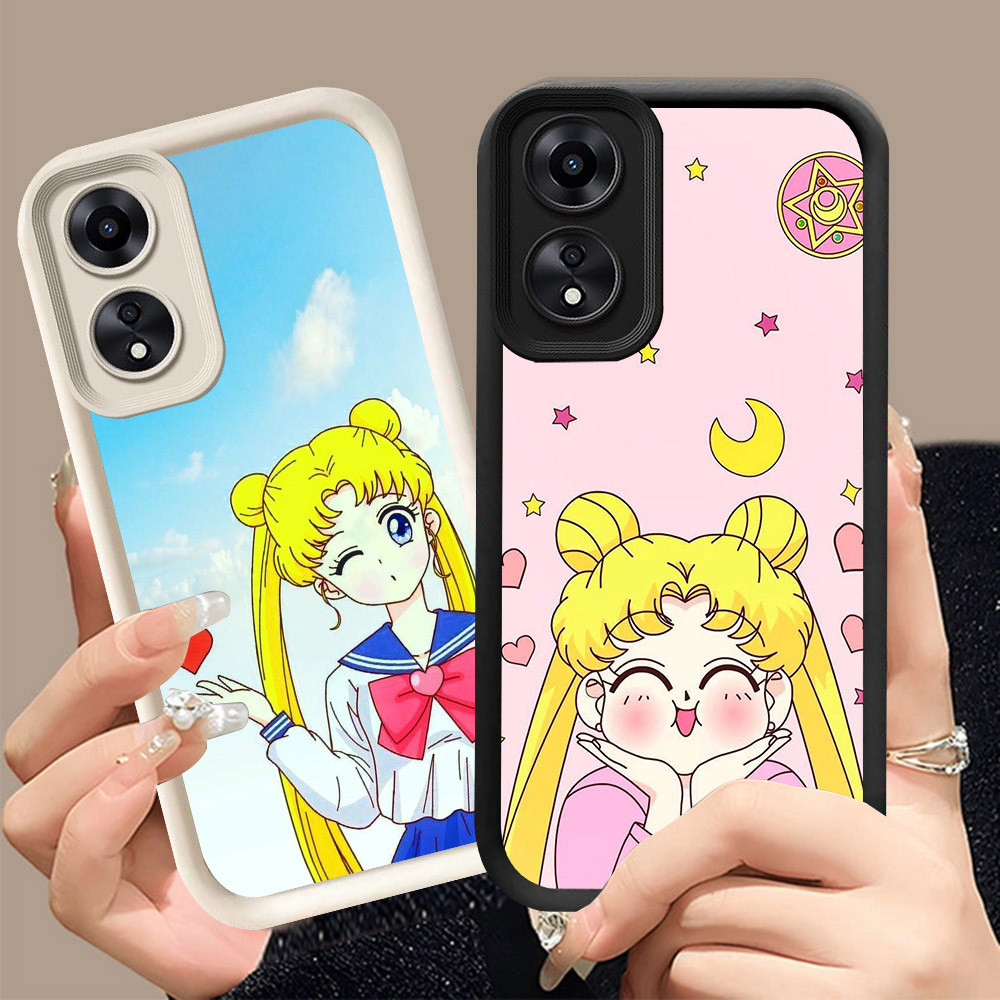 Q-4 Sailor Moon ขาวดำเคสโทรศัพท์หรับ OPPO Reno 8T A2X A1X A98 A1 A60 F23 Pro 5G ปกสีชมพู