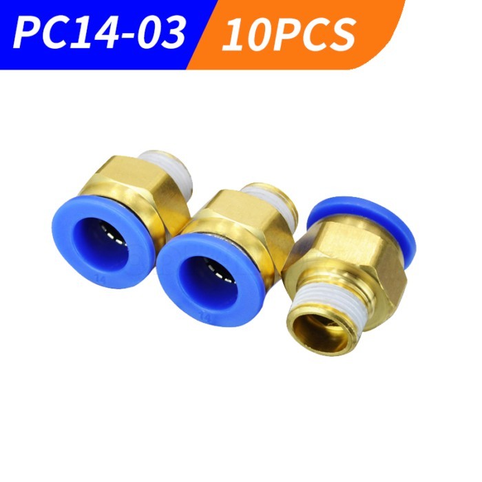 HIGH QUALITY  10pcs BSPT PC14-03, 14mm to 3/8' Pneumatic Connectors male straight one-touch fitting