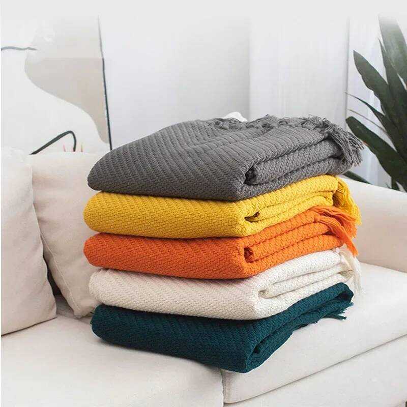 hrow Blanket Home Decoration Sofa Cover Hotel Bed Tail Towel Solid Color Sofa Blanket Bedspread Nap
