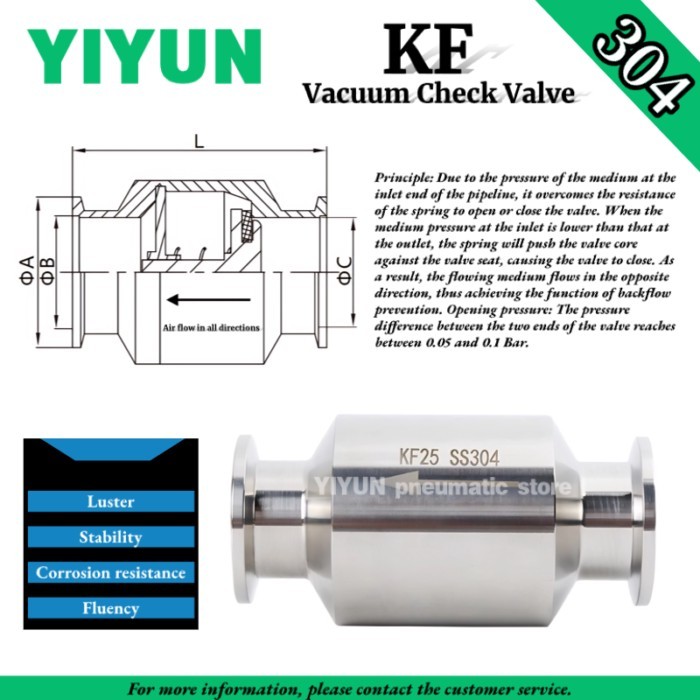 KF16 KF25 KF40 KF50,KF16 KF25 KF40 KF50 Check Valve Set,YIYUN,304 stainless steel vacuum check valv
