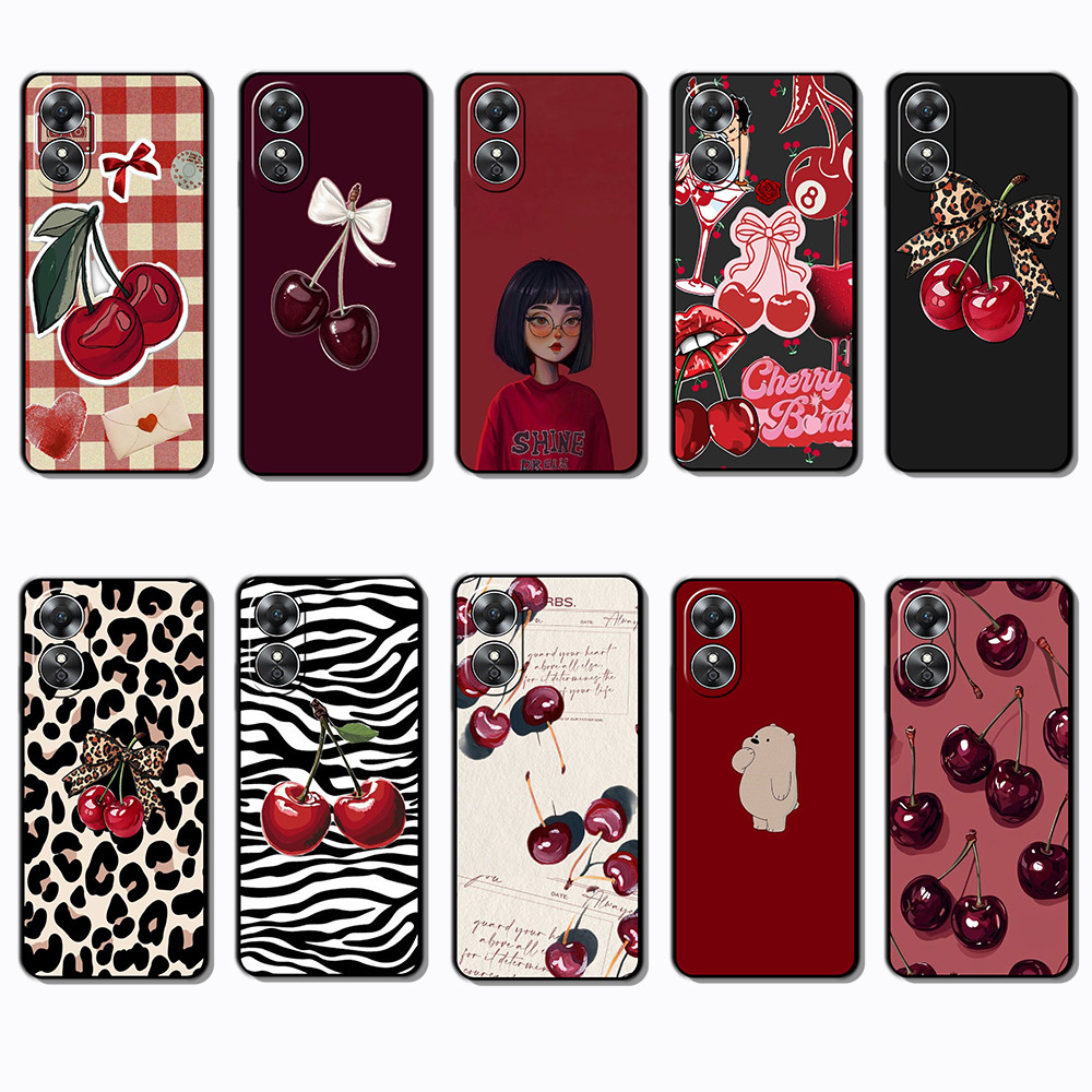 สําหรับOPPO A17 A17K A18 A31 A32 A33 A38 A39 A52 A53 สีแดงเชอร์รี่ธุรกิจสีดําBorder TPUกรณี | คีย์ต่