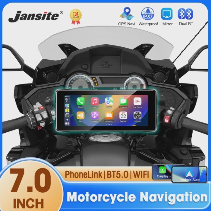7 Inch Motorcycle Carplay GPS Navigation Wireless Moto Carplay Android Auto Display IPX7 Waterproof