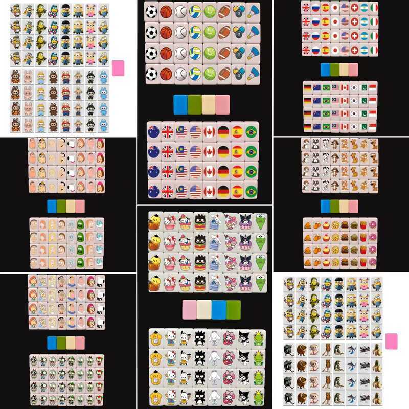 AMSR Mahjong Push Music Mahjong Puzzle Board Game Cartoon Parent-Child Party Card American Mahjong