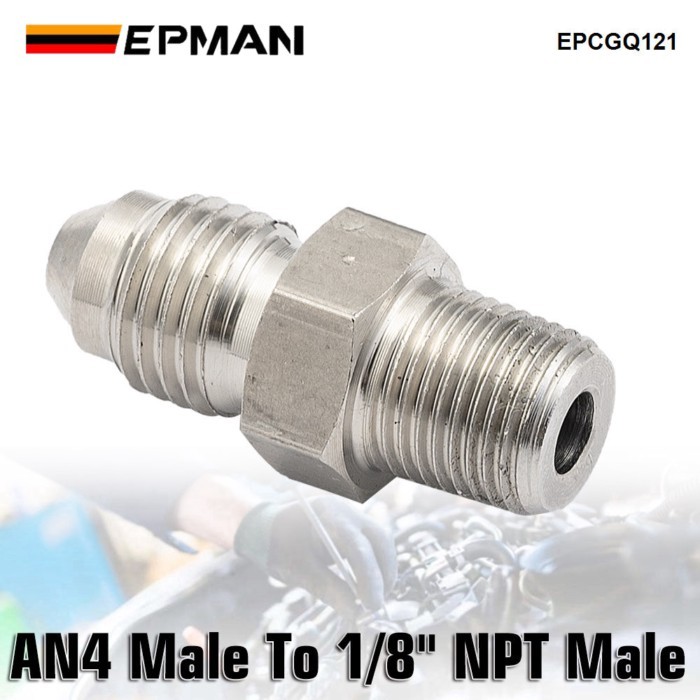 EPMAN AN4 Male Flare To 1/8" NPT Pipe Stainless Steel Straight Fitting Adapter Union Connector Oil
