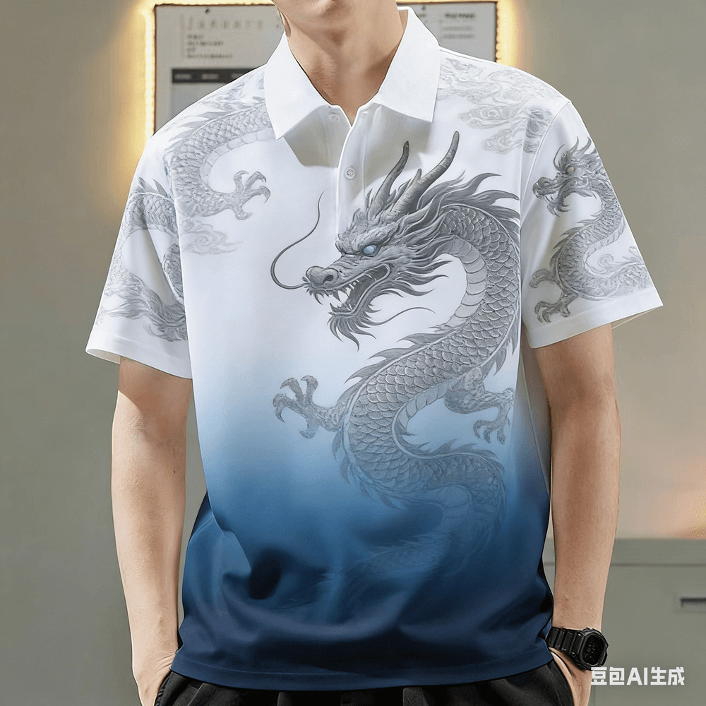 โปโลผู้ชายสําหรับผู้ชายเสื้อผ้าจีนมังกรกราฟิกพิมพ์เสื้อลําลองแขนสั้นเสื้อโปโลกลางแจ้งถนนสวมใส่ 21ค