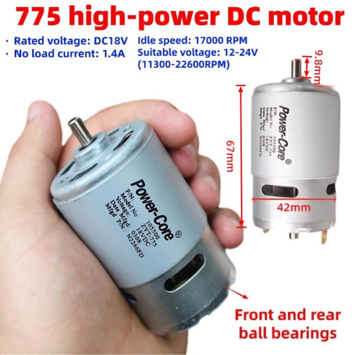 RS-775 Motor with Built-in Cooling Fan, 18V High Speed High Torque DC Motor, D Shaft for Power Tool
