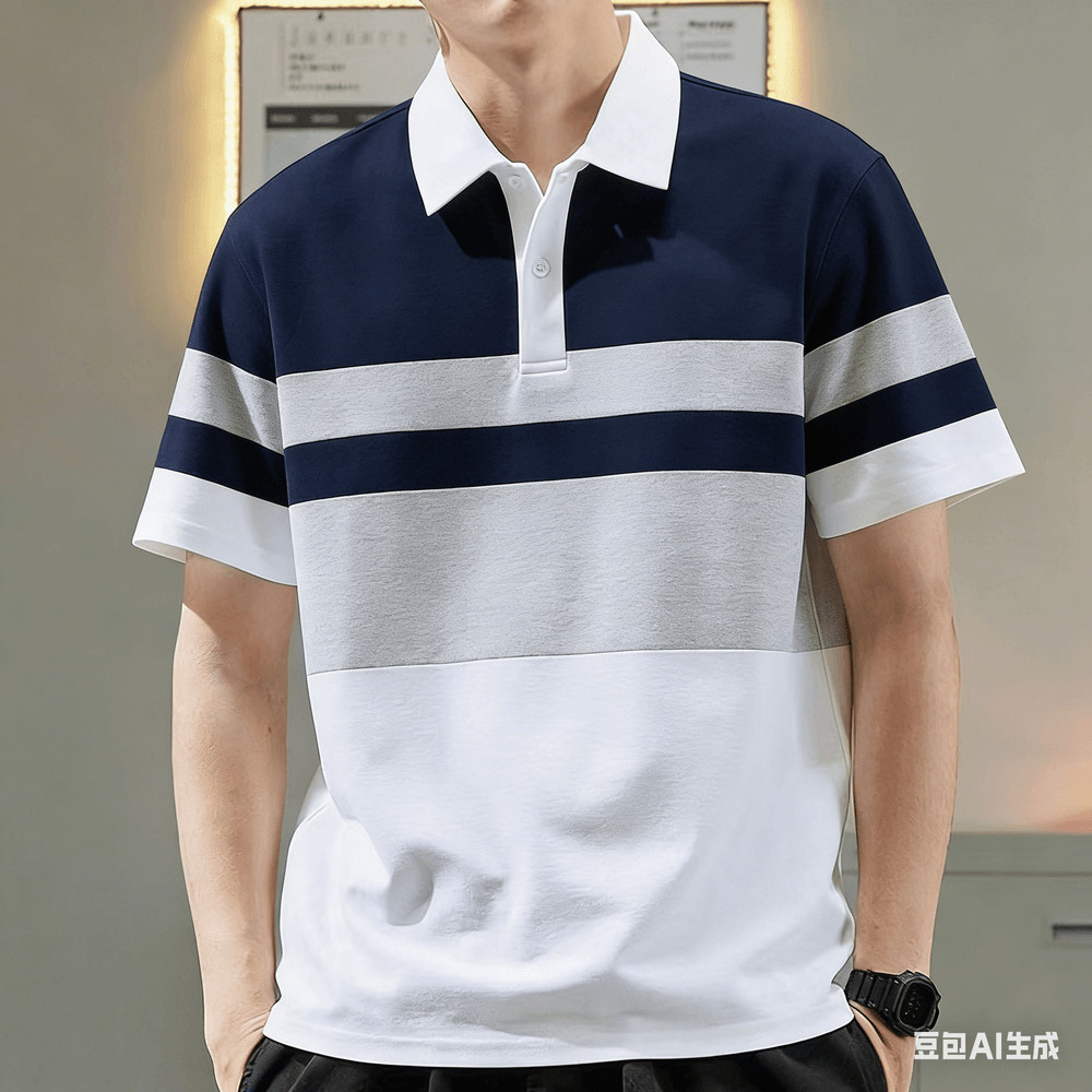 เสื้อโปโลผู้ชาย พิมพ์ลายกราฟิก สีบล็อก แขนสั้น สไตล์ลําลอง Street สวมใส่ 06c