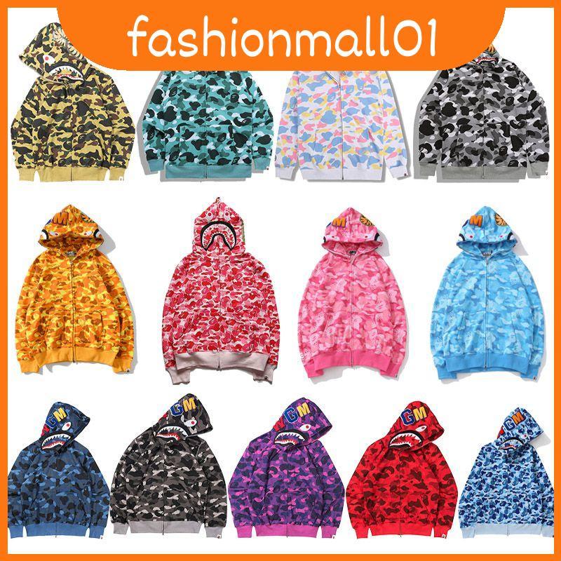 เสื้อฮู้ด Bape มีสไตล์สําหรับผู้ชายและผู้หญิงพร้อมการพิมพ์ฉลาม 3 มิติ