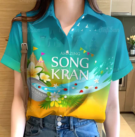 เสื้อสงกรานต์ผู้หญิงลายดอก แขนสั้น ทรงหลวม thumbnail 6