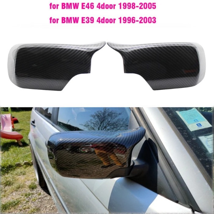 ABS Carbon Fiber Color Gloss Black Rearview Mirror Covers Side Caps For BMW E46 E39 Sedan/Touring