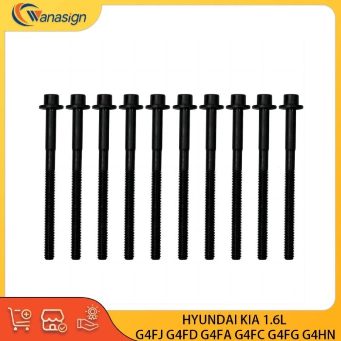 10PCS Head Bolt Kit Fit For Hyundai Kia 1.6L 1.6T 16v L4 GAS DOHC G4FJ G4FD G4FA G4FC G4FG G4HN 1.6