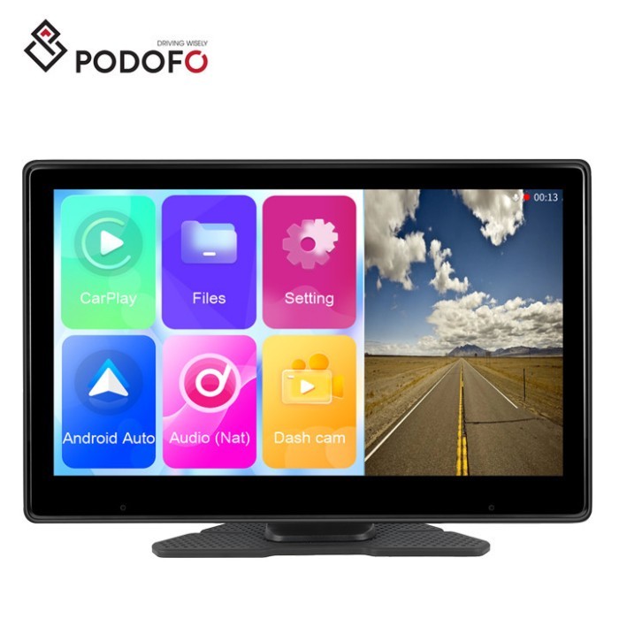 Podofo 10.1'' Portable CarPlay DVR Android Auto 4K Front Camera IPS Screen Drive Recording ADAS BT