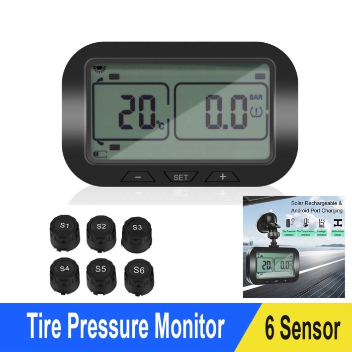 LEEPEE Solar TMPS LCD Display With 4/6 External Sensor For Truck Bus Lorry Tyre Pressure Monitor Ti