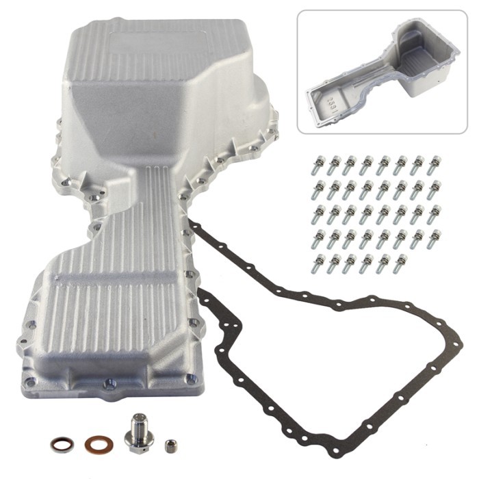 Black/Silver Aluminum Oil Pan Raw Heavy Duty For Chevy/GMC Silverado 2017-2019 6.6L Duramax L5P 250