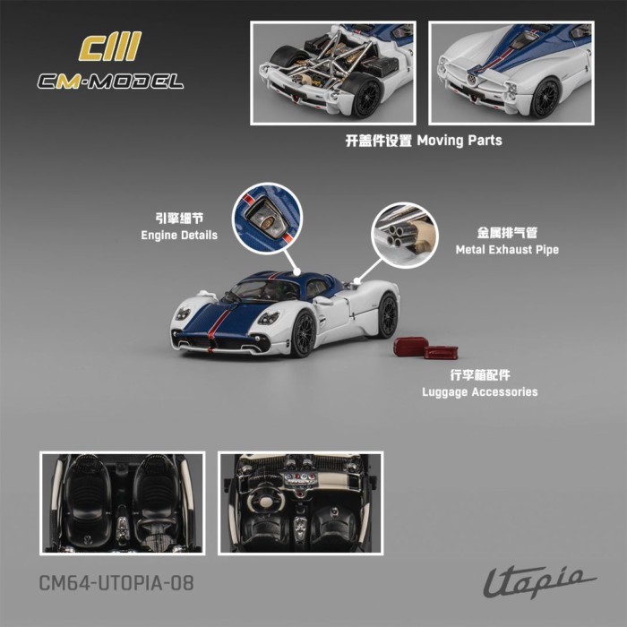 CM รุ่น 1: 64 Pagani Utopia Utopia ฝาครอบด้านหลังที่ถอดออกได้รถรุ่น