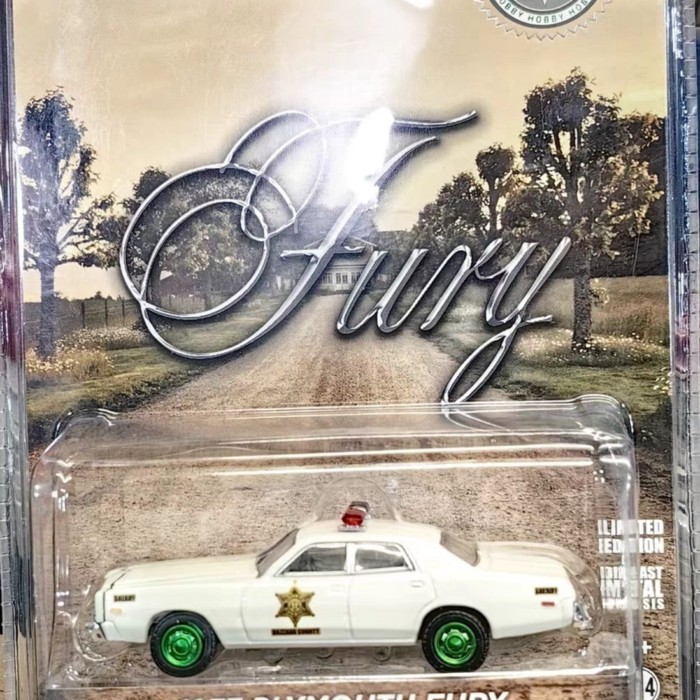 แสงสีเขียว 1/64 1977 Plymouth FURY รถตํารวจโมเดลรถโลหะผสมออกจากโมเดลรถพิมพ์