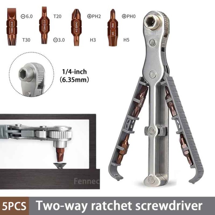 Bidirectional Forward and Reverse Ratchet Screwdriver Elbow Flat Head Wrench Cross Screwdriver Slot