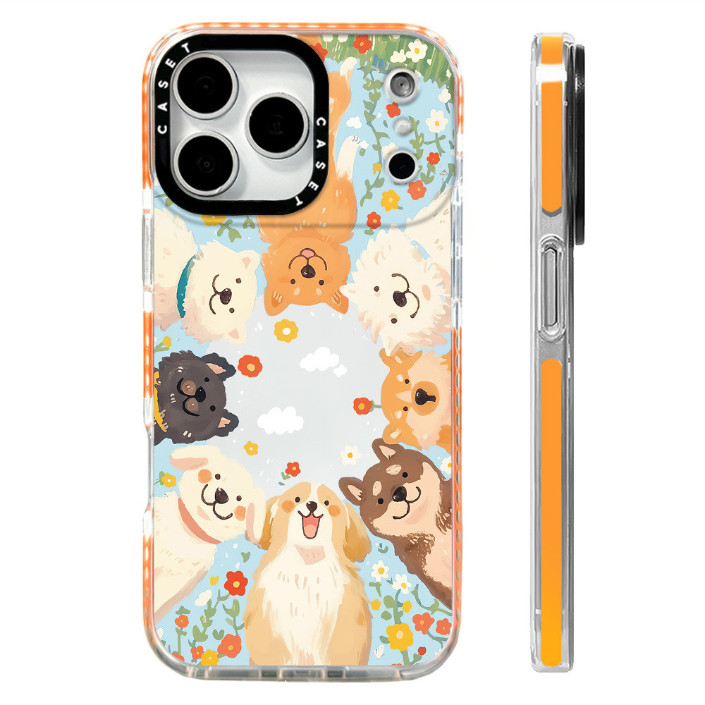 ลูกสุนัขน่ารักดอกไม้ล้อมรอบกรณีเข้ากันได้สําหรับ ไอโฟน 11 12 13 15 14 16 17 มือโปร สูงสุด 12 มินิปก X เอ็กซ์อาร์ XS สูงสุด ซิลิโคนนุ่มกันชนใส กับ 2022 6 7 8 บวกกันกระแท