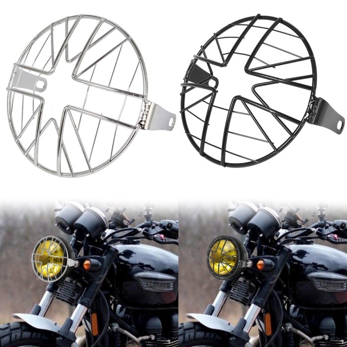 6.5" Metal Motorcycle Headlight Mesh Grill Guard Front Lamp Mesh Grille Protector Cover Black for U
