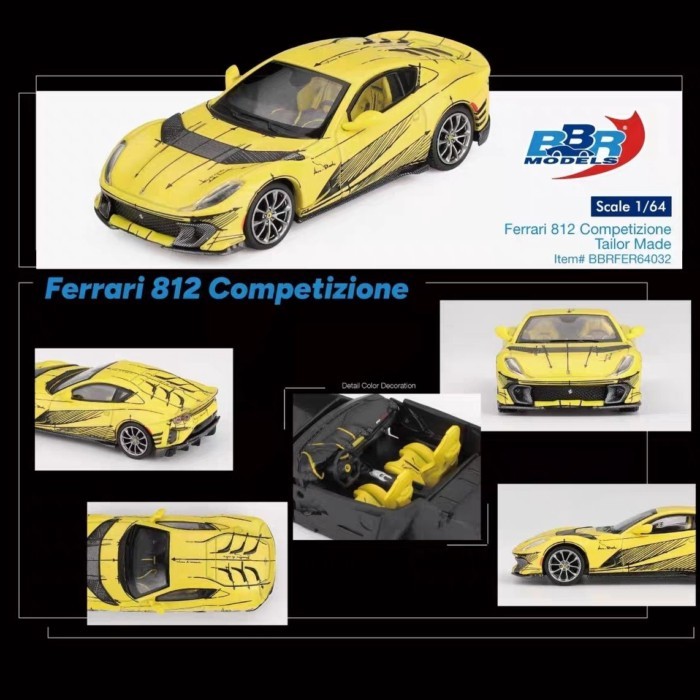 BBR 1: 64 Ferrari Ferrari 812 Competizione การ์ตูนโมเดลรถโลหะผสมสีเหลือง