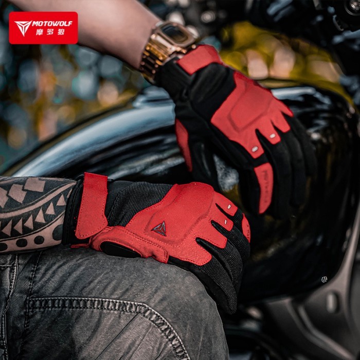 Motowolf Summer Mesh Breathable Brown Motorcycle Gloves Men's Retro Biker Gloves Touch Screen Motor