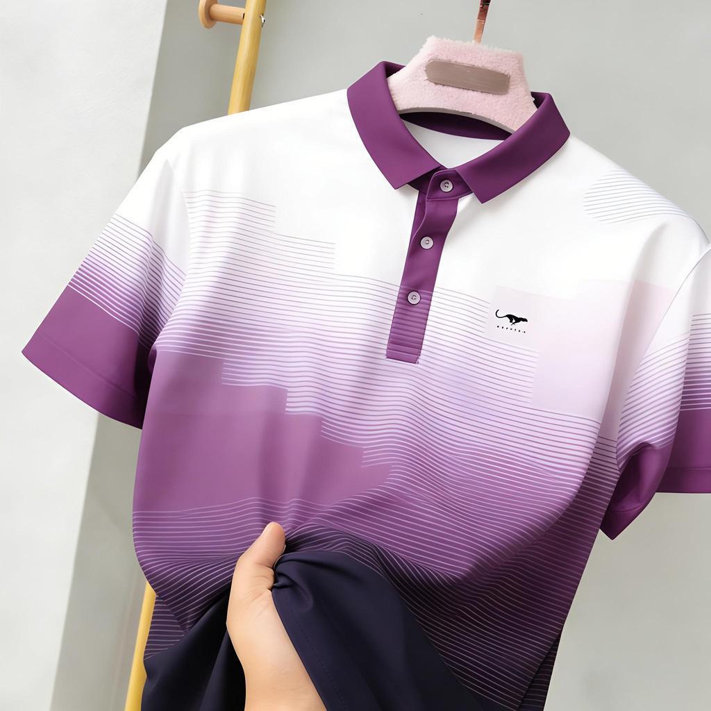 เสื้อโปโลคลาสสิก สไตล์ gradient cheetah สำหรับผู้ชาย สวมใส่สบายและระบายอากาศได้ดี