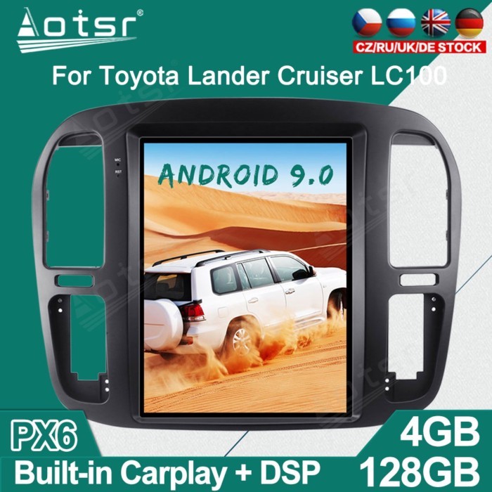 2din CarPlay Tesla PX6 Screen Android 9 Car Radio For Toyota Land Cruiser 100 LC100 For Lexus LX470