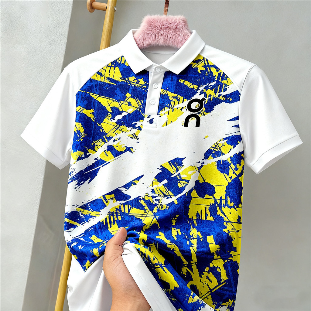 เสื้อโปโลสไตล์ชาติพันธุ์สำหรับผู้ชาย แขนสั้น แบบแฟชั่นสตรีทแวร์ สวมใส่ง่ายในหน้าร้อน