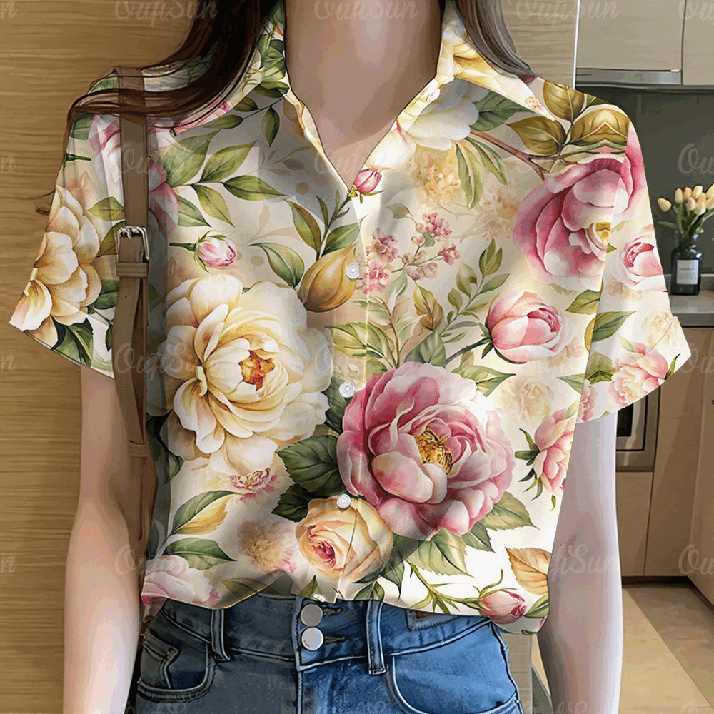 2569 Songkran Shirts Women's Fashion Shirts Floral Pattern Shirt Women's Short-Sleeved Shirt for Son