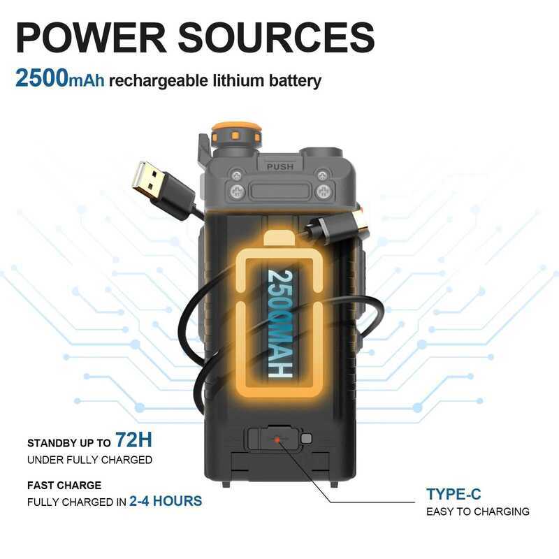 ▥ K5 Plus 10 วัตต์ 136-174/220-260/400-480Mhz Type-C 2500Mah แบตเตอรี่ 9