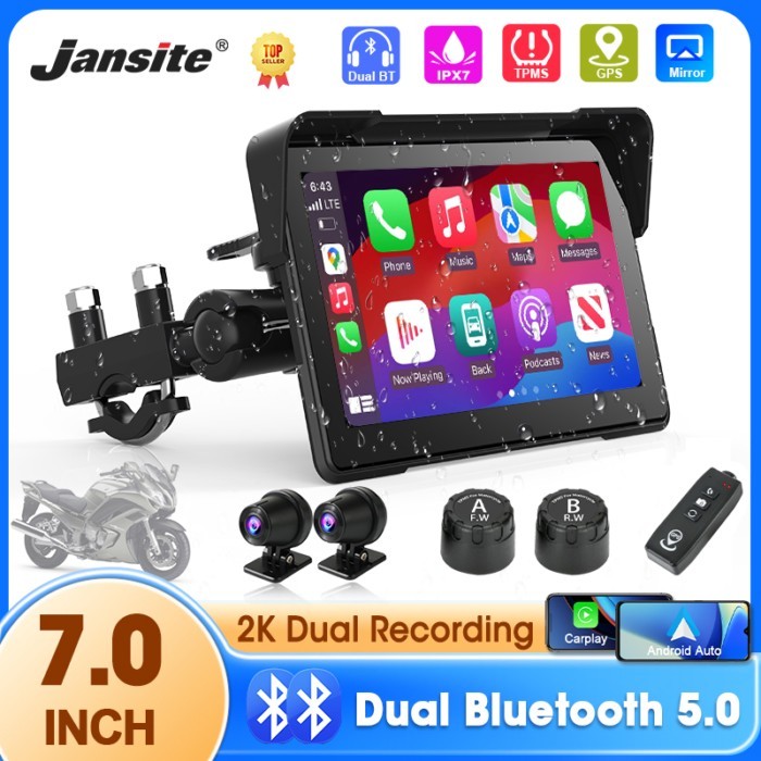 7 inch Portable Motorcycle Navigation Support 2K Camera  IPX7 Waterproof LCD Display For Wireless C