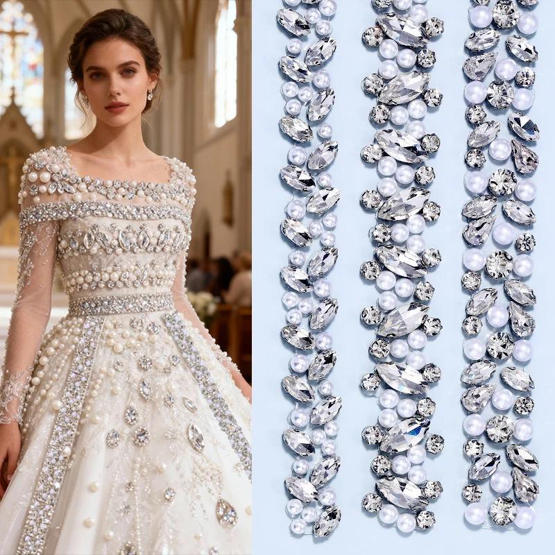 QIAO 18/19/20 มม. Pearl Rhinestone ถ้วยแก้วหนาแน่น ก้านประดับสำหรับตกแต่งเสื้อผ้า