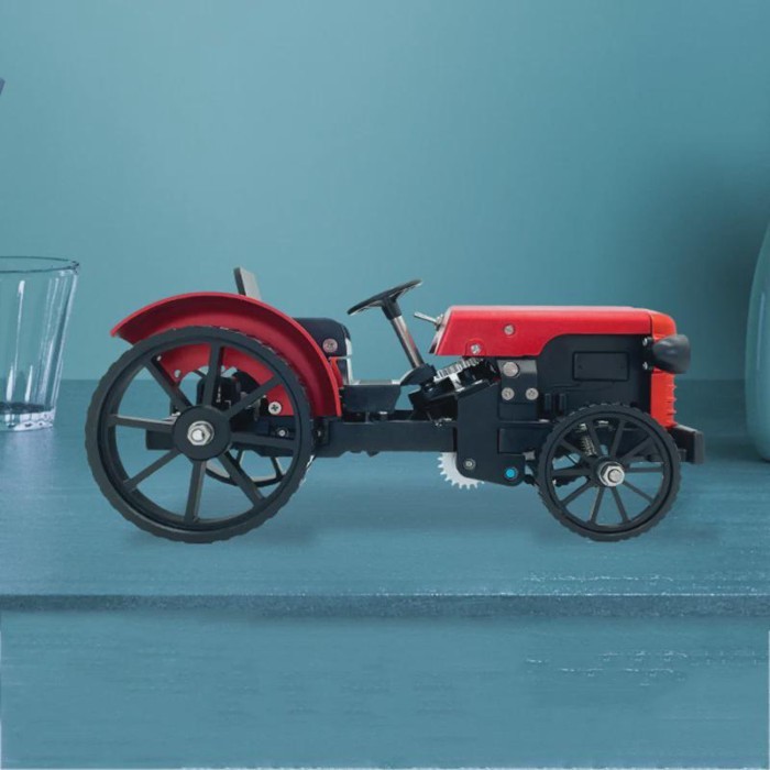 TECHING Assemble Simulation Electric Tractor Model Ornament DIY Metal Mechanical Model Art Collecti