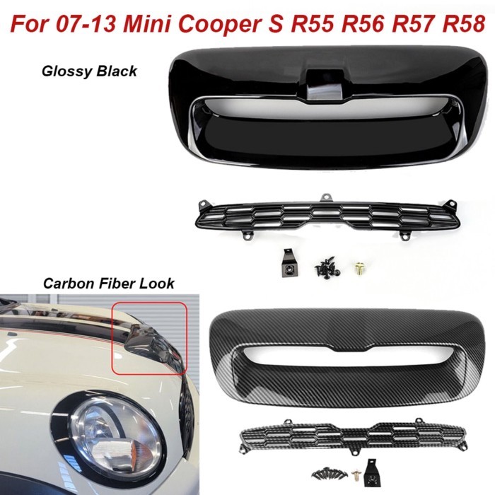 For 07-13 Mini Cooper S R55 R56 R57 R58 ABS Gloss Black/Carbon Fiber Front Engine Bonnets Hood Vent