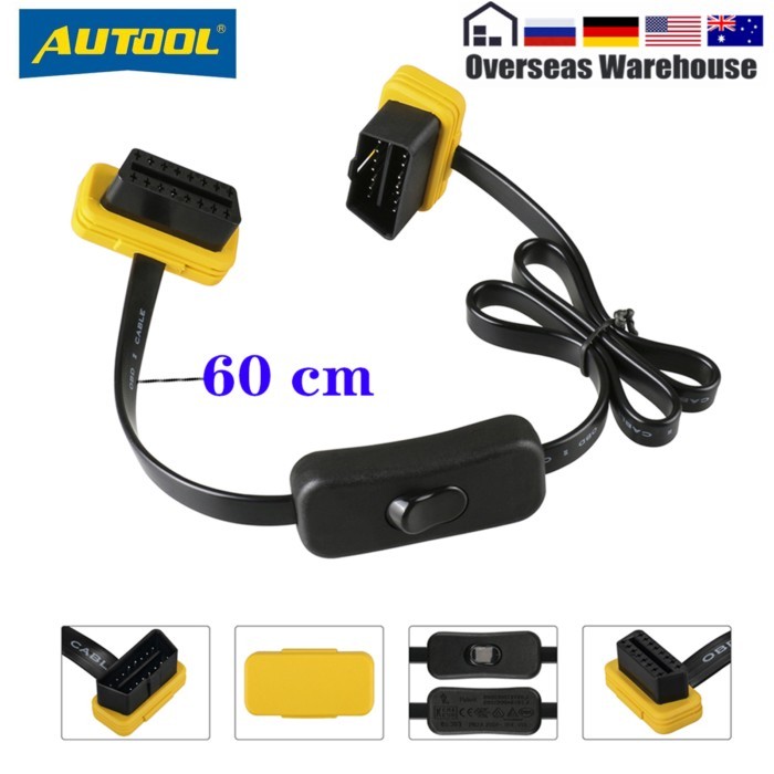 AUTOOL 60CM Car OBD2 Extension Cable With Switch ELM 327 Extension Cables 16 Pin Wire Auto OBD2 ELM