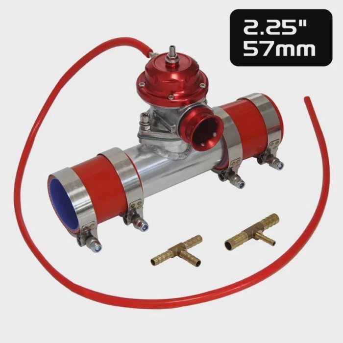 10PSI Turbo Blow Off Valve + Type RS RZ 2.25" 57mm Flange Pipe + 2 xblack silicone hoses black/blue