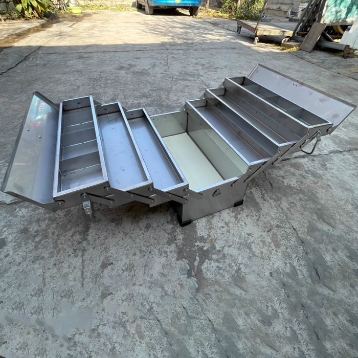 Stainless Steel Folding Toolbox Organizer Electrician Suitcase Toolbox Profession Side Opening Doub