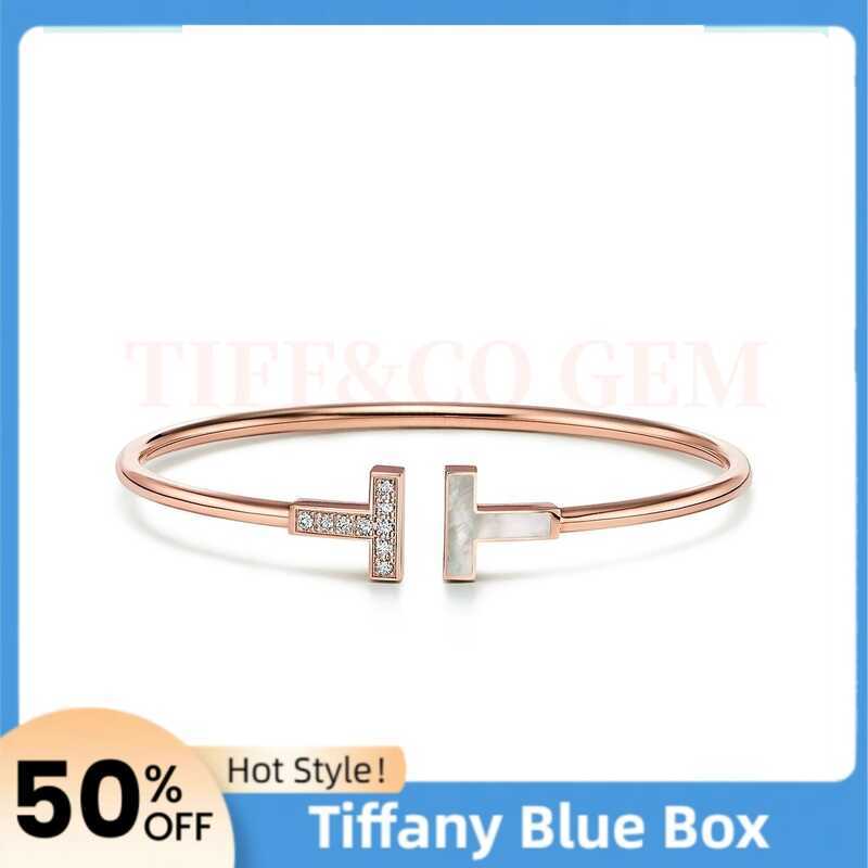 กำไลลวด T Tiffany & Co ทองคำสีชมพูหรูหรา มุกมาร์และเพชรกลม ดีไซน์ Double T เครื่องประดับหรูหราใส่ประ