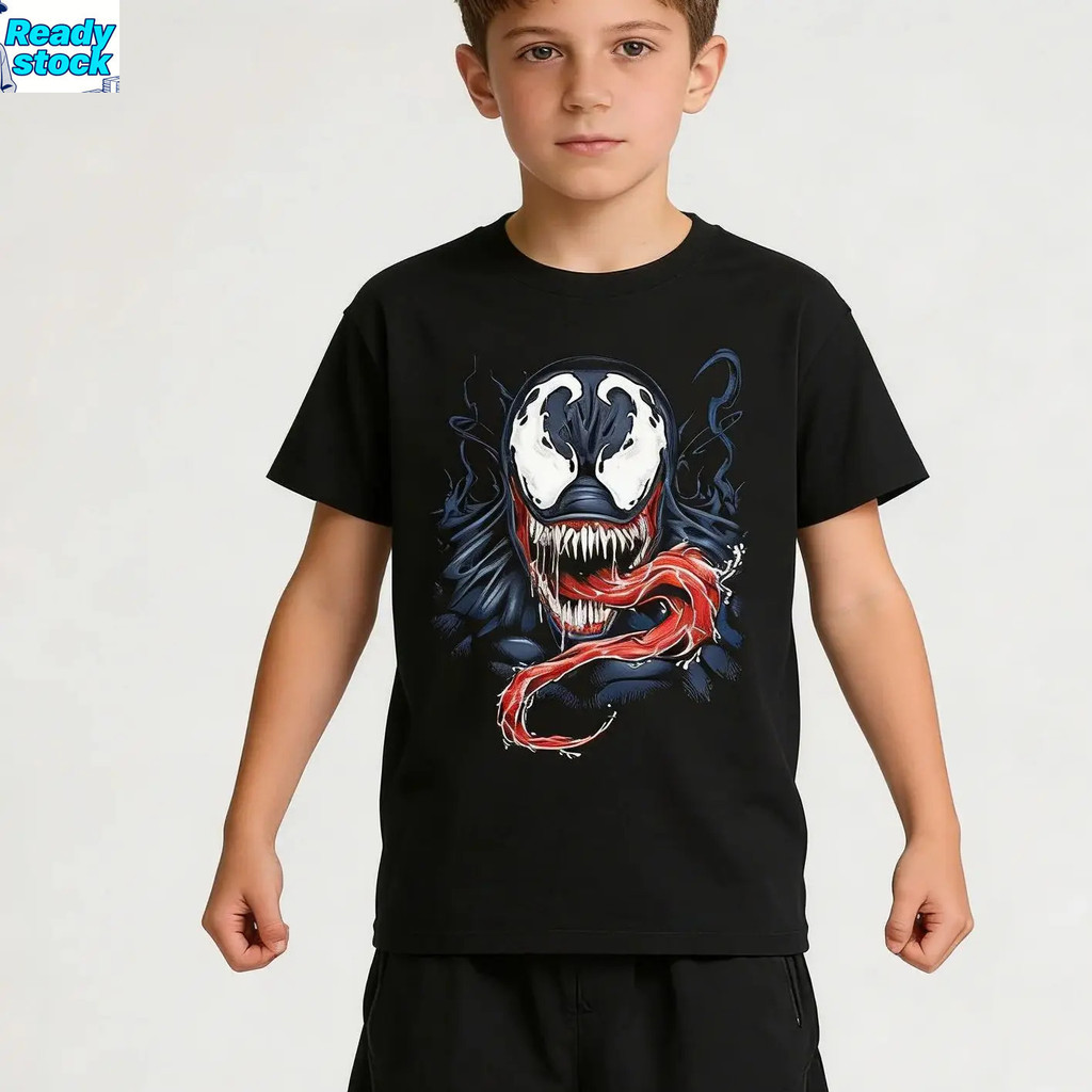 Marvel Venom 3 เสื้อยืดแขนสั้นสําหรับเด็กผู้ชายฤดูร้อนหลวมสบายๆ Spider เสื้อยืดเด็ก