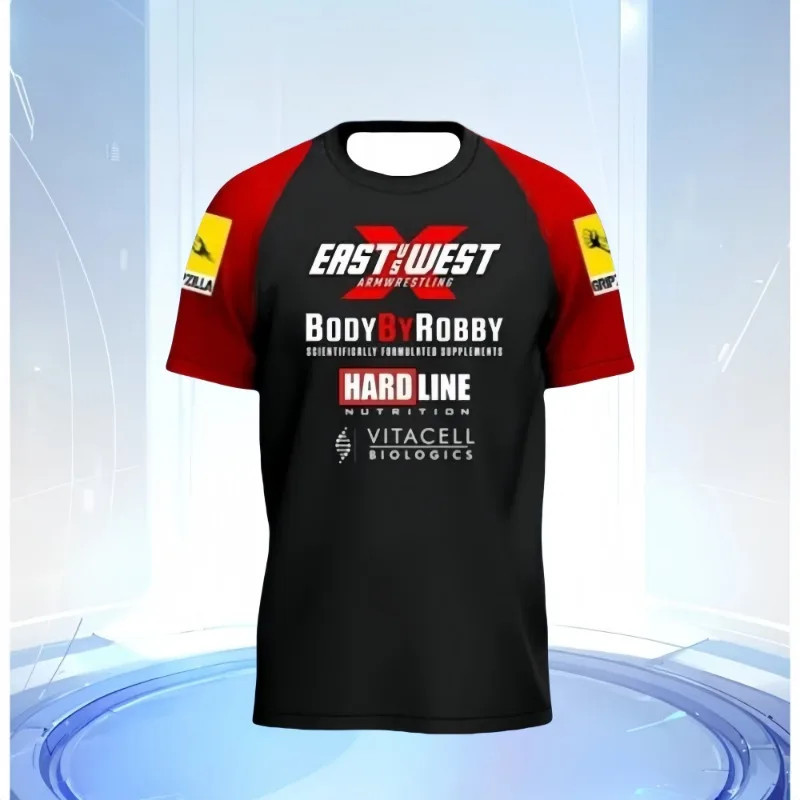 East Vs West Devon Lerratt Arm Wrestling Team Jersey ผู้ที่ชื่นชอบข้อมือการฝึกอบรมฟิตเนสเกม-วันเสื้อผ้าแขนสั้น