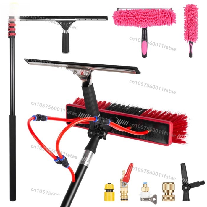 30 FT Window Cleaning Pole，Water Fed Brush Kit 9 Meters Telescopic Extendable Washing Tool