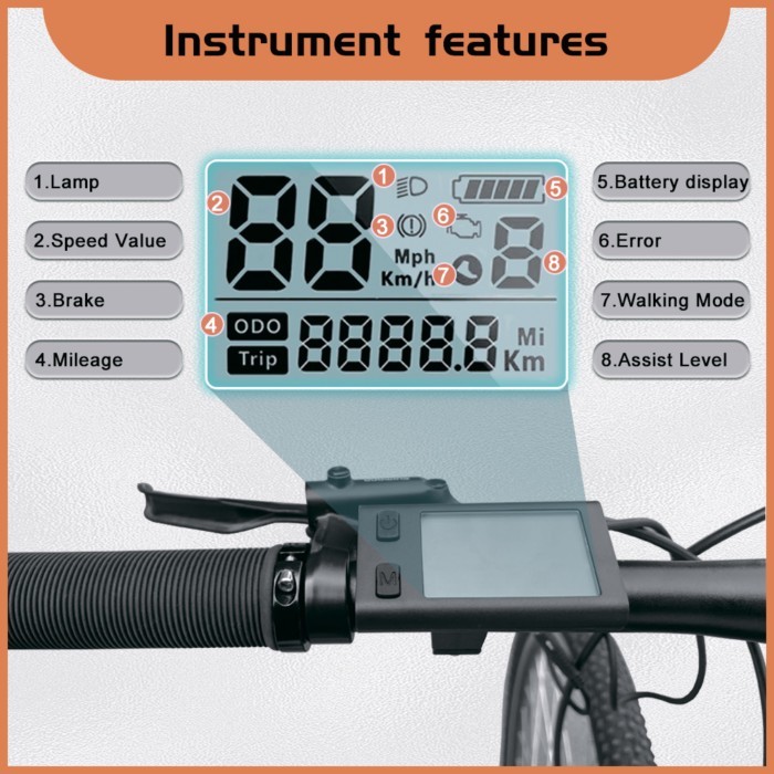 Electric Bicycle 510S LCD Display WP Plug with UART Protocol,for BAFANG BBS Series Motor Electric B