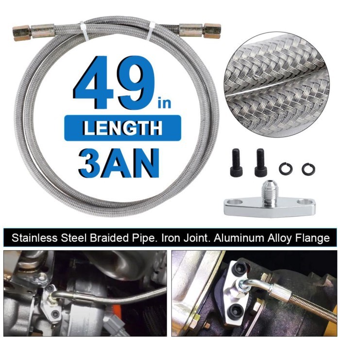 3AN 125cm Turbo Oil Feed Line Kit Feed Flange Restrictor Adapto Oil Feed line  Oil Feed flange T3 T