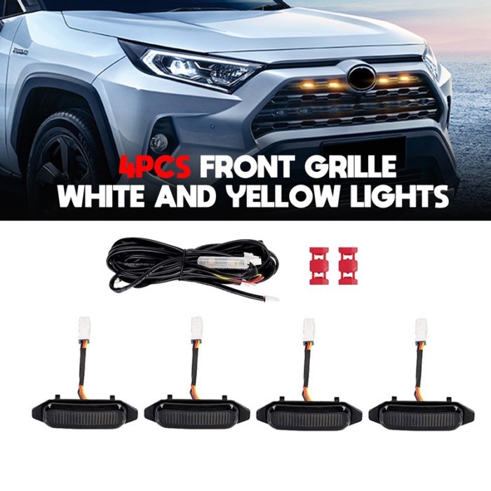 4PCS LED Front Grill Lights for Toyota RAV4 2019 2020 2021 External Grill Lamp, White Amber Lig04