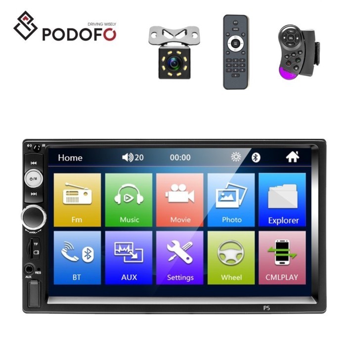 Podofo Autoradio Phone Link 2 Din Car Radio 7" HD Touch Screen Car Stereo BT Car MP5 Player with 8I