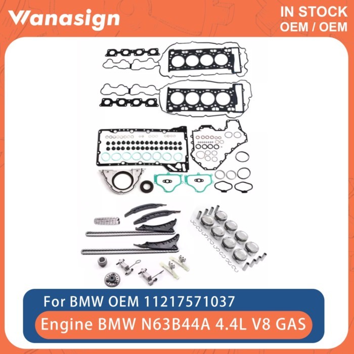 Engine Head Gasket Set Timing Chain Kit Piston & Ring Set Fit 4.4 L For BMW M5 M6 X5 N63 N63B40A N6