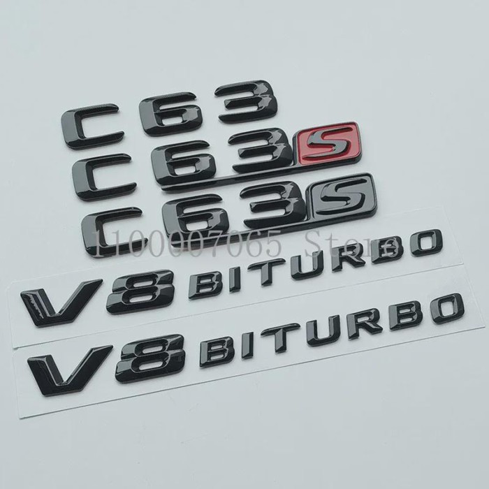 2015 Glossy Black Letters V8 Biturbo Emblem for Mercedes Benz AMG C63 C63S Coupe Car Side Fender Tr